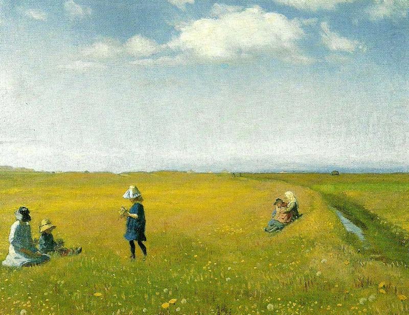 Michael Ancher born og unge piger plukker blomster pa en mark nord for skagen china oil painting image